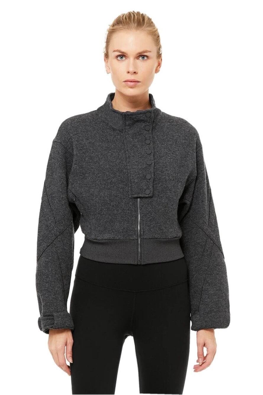 Alo Yoga Strut Jacket Anthracite Gray Wool Blend Womenโs Medium